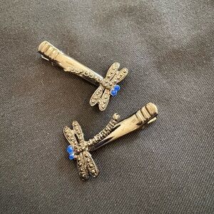 Silver Dragonfly Hair Clips with Jeweltone Accents